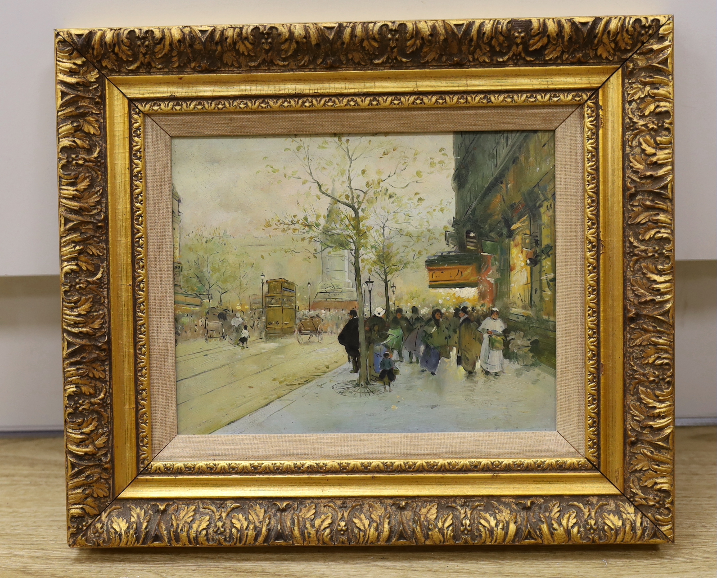 Modern oil on board in the French style, Parisian street scene, 19 x 24cm